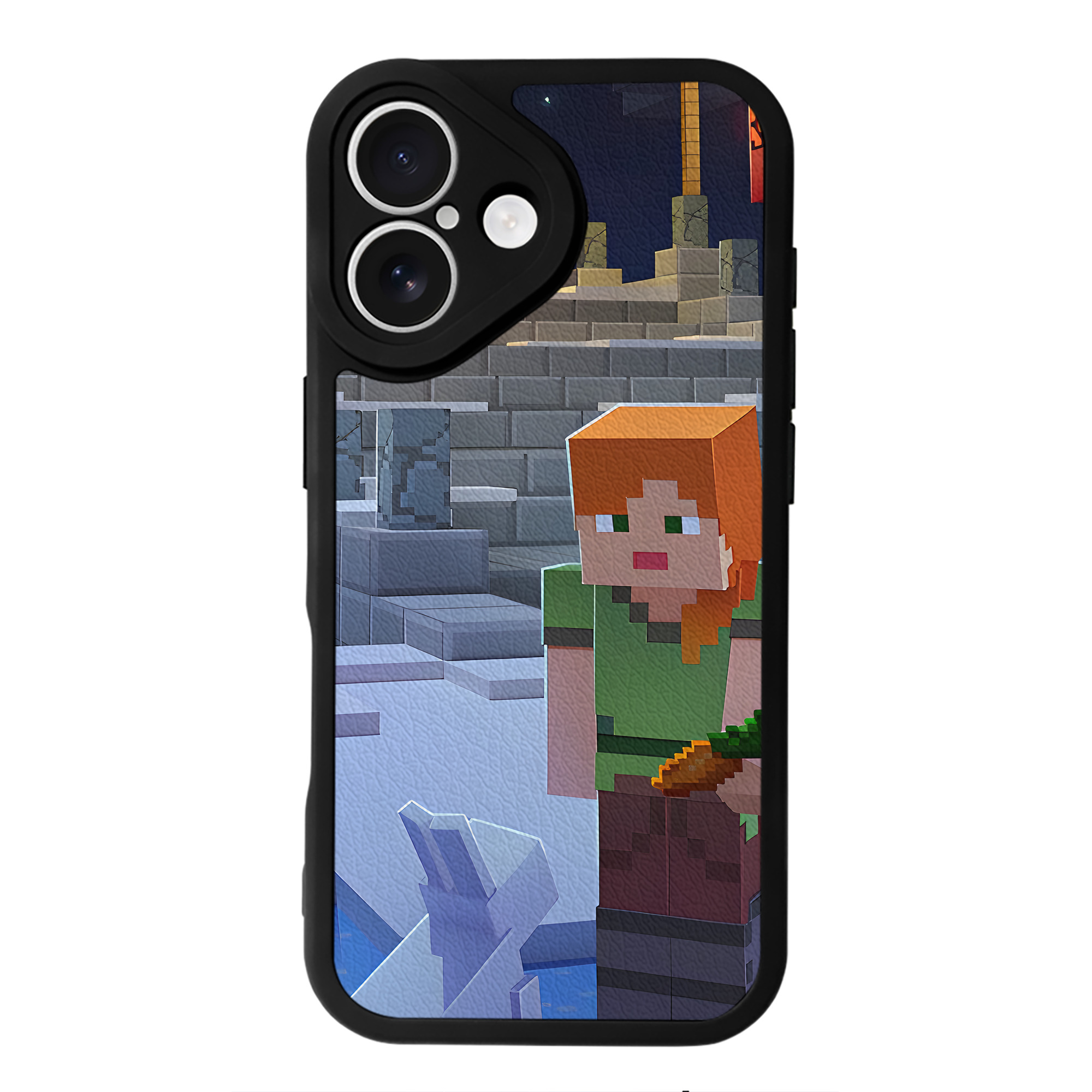 （画像用） マインクラフト ブロックの世界 Minecraft MC Block world 【iPhone 16シリーズ対応】シリコンスマホケース（レザー調） 材質：シリコン